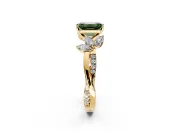 Floral Engagement Ring Setting for Fancy Green Emerald Cut Center with Trailing Marquise Accents and Prong Head in Yellow Gold