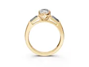 3 Stone Engagement Ring Setting for Marquise Center with Tapered Baguettes, Plain Band and Prong Head in Yellow Gold