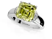 Solitaire Engagement Ring Setting for Fancy Yellow Asscher Cut Center with Wide Band, Pave Collar and Prong Head in Platinum