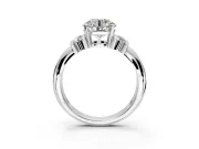 Solitaire Engagement Ring Setting for Round Cut Center with Grooved Bar Accent Band and Prong Head in Sterling Silver
