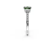 Paired Accent Engagement Ring Setting for Fancy Green Princess Cut Center with Pave Band and Prong Head in White Gold