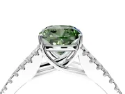 Solitaire Engagement Ring Setting for Fancy Green Cushion Cut Center with Pave Split Shank and Prong Head in Sterling Silver