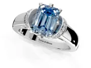 Solitaire Engagement Ring Setting for Fancy Blue Emerald Cut Center with Wide Band, Pave Collar and Prong Head in Sterling Silver