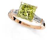 Bar-Set Engagement Ring Setting for Fancy Yellow Princess Cut Center with Tapered Baguette Accents and Prong Head in Rose Gold