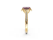 Floral Engagement Ring Setting for Fancy Pink Emerald Cut Center with Four Accent Clusters and Prong Head in Yellow Gold