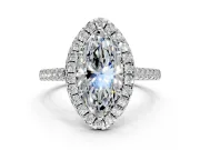 Halo Engagement Ring Setting for Marquise Center with Narrowing Pave Band and Prong Head in Platinum