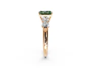 5 Stone Engagement Ring Setting for Fancy Green Radiant Cut Center with Graduated Accents and Prong Head in Rose Gold