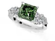 Cluster Engagement Ring Setting for Fancy Green Princess Cut Center with 2-Row Shoulder Clusters and Prong Head in Sterling Silver