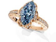 Floral Engagement Ring Setting for Fancy Blue Marquise Center with Four Accent Clusters and Prong Head in Rose Gold