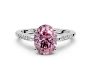 Solitaire Engagement Ring Setting for Fancy Pink Oval Center with Channel Accents and Prong Head in Sterling Silver