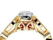 Solitaire Engagement Ring Setting for Emerald Cut Center with Marquise and Bezel Accents and Prong Head in Yellow Gold
