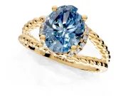 Halo Engagement Ring Setting for Fancy Blue Oval Center with Rope Twist Split Shank and Prong Head in Yellow Gold