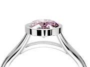 Solitaire Engagement Ring Setting for Fancy Pink Oval Center with V Split Shank and Bezel Head in Sterling Silver