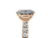 Solitaire Engagement Ring Setting for Emerald Cut Center with Large Accent Band and Prong Head in Rose Gold