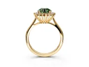 Starburst Halo Engagement Ring Setting for Fancy Green Round Cut Center with Thin Round-Wire Band and Prong Head in Yellow Gold