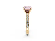 Solitaire Engagement Ring Setting for Fancy Pink Asscher Cut Center with Large Accents and Prong Head in Yellow Gold