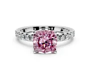 Solitaire Engagement Ring Setting for Fancy Pink Cushion Cut Center with Large Accents and Prong Head in White Gold