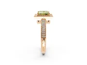 Milgrain Halo Engagement Ring Setting for Fancy Yellow Princess Cut Center with Three-Sided Pave Band and Prong Head in Rose Gold