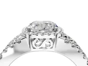 Halo Engagement Ring Setting for Cushion Cut Center with Wide-Open Pave Split Shank and Prong Head in Platinum