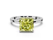 Solitaire Engagement Ring Setting for Fancy Yellow Princess Cut Center with Fine Wire Band and Prong Head in Platinum