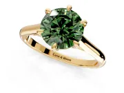 Solitaire Engagement Ring Setting for Fancy Green Round Cut Center with Cathedral Band and Prong Head in Yellow Gold