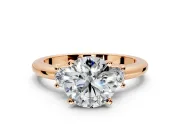 3 Stone Engagement Ring Setting for Round Cut Center with Wide Plain Band and Prong Head in Rose Gold