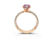 Solitaire Engagement Ring Setting for Fancy Pink Cushion Cut Center with Domed Multi-Row Pave Band and Prong Head in Rose Gold