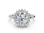 Starburst Halo Engagement Ring Setting for Round Cut Center with Thin Round-Wire Band and Prong Head in Platinum