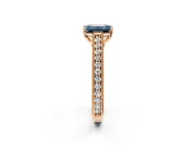 Solitaire Engagement Ring Setting for Fancy Blue Emerald Cut Center with Engraved Pave Band and Prong Head in Rose Gold