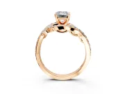 Solitaire Engagement Ring Setting for Emerald Cut Center with Pave Bypass Twist Band and Prong Head in Rose Gold