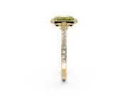 Halo Engagement Ring Setting for Fancy Yellow Emerald Cut Center with Pave Accents, Heart Basket and Prong Head in Yellow Gold