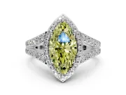 Halo Engagement Ring Setting for Fancy Yellow Marquise Center with Narrow Pave Split Shank and Prong Head in Sterling Silver