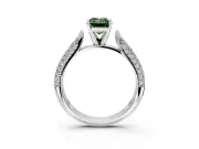 Solitaire Engagement Ring Setting for Fancy Green Emerald Cut Center with Multi-Row Accents and Prong Head in White Gold