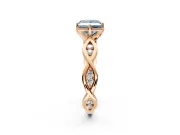 Solitaire Engagement Ring Setting for Fancy Blue Princess Cut Center with Accented Twist Band and Leaf Prong Head in Rose Gold