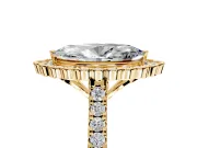 Milgrain Floral Halo Engagement Ring Setting for Marquise Center with Pave Band and Prong Head in Yellow Gold
