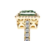 Accent Halo Engagement Ring Setting for Fancy Green Princess Cut Center with Full-Length Pave Band and Prong Head in Yellow Gold