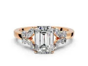 Solitaire Engagement Ring Setting for Emerald Cut Center with Marquise Flower Shoulders and Prong Head in Rose Gold