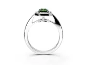 Bezel-Framed Halo Engagement Ring Setting for Fancy Green Emerald Cut Center with Pave Band and Prong Head in Sterling Silver