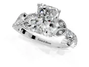 Leaf Motif Engagement Ring Setting for Radiant Cut Center with Pave Band and Prong Head in Sterling Silver
