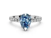Open Basket Engagement Ring Setting for Fancy Blue Pear-Shaped Center with Pave Band and Prong Head in Sterling Silver