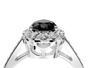 Floral Halo Engagement Ring Setting for Fancy Black Pear-Shaped Center with Large Halo Accents and Prong Head in White Gold