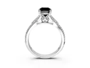 Solitaire Engagement Ring Setting for Fancy Black Cushion Cut Center with Pave Rail Split Shank and Prong Head in Platinum