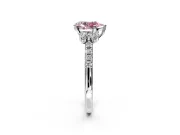 Paired Accent Engagement Ring Setting for Fancy Pink Pear-Shaped Center with Pave Band and Prong Head in Sterling Silver