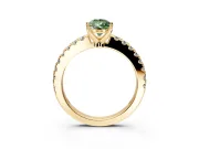 Solitaire Engagement Ring Setting for Fancy Green Pear-Shaped Center with Single Row Accent Band and Prong Head in Yellow Gold