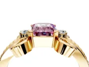 Solitaire Engagement Ring Setting for Fancy Pink Emerald Cut Center with Twisted Band and Scroll Prong Head in Yellow Gold