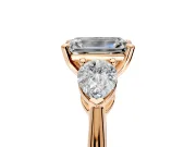 3 Stone Engagement Ring Setting for Emerald Cut Center with Large Pear-Shaped Accents and Prong Head in Rose Gold