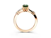 Bar-Set Engagement Ring Setting for Fancy Green Emerald Cut Center with Tapered Baguette Accents and Prong Head in Rose Gold