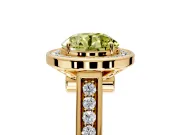 Halo Engagement Ring Setting for Fancy Yellow Round Cut Center with Outer Bezel Rim, Pave Band and Prong Head in Yellow Gold