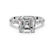 Cluster Engagement Ring Setting for Asscher Cut Center with Round Cut Accent Band and Prong Head in Platinum