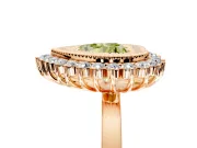 Halo Engagement Ring Setting for Fancy Yellow Heart-Shaped Center with Milgrain Bezel Rim, Plain Band and Prong Head in Rose Gold